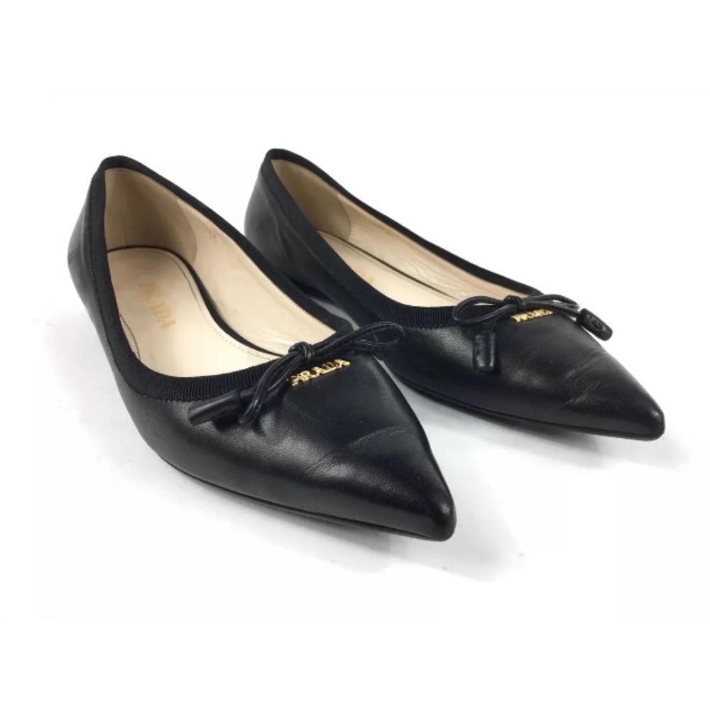 Size 5 / 35 PRADA Black Calf Leather Flats - Picture 2 of 12